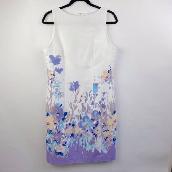 Chetta B floral white dress with lavender flowers